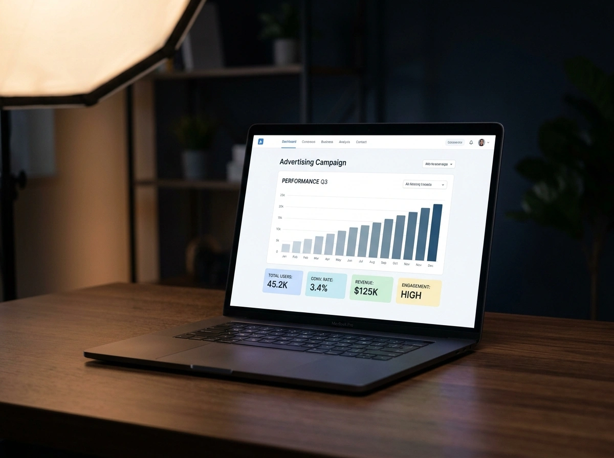 Performance marketing campaign dashboard showing advertising results